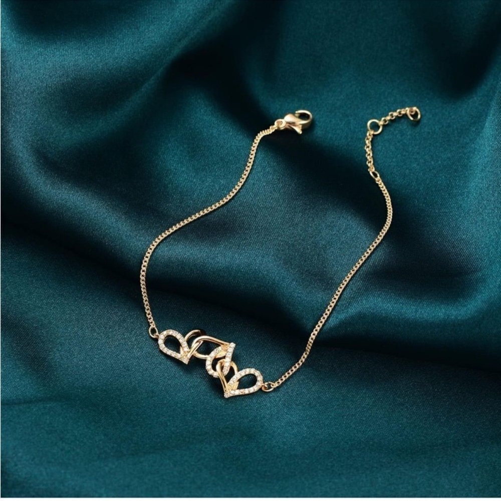 14K Gold Plated Double Heart Cubic Zirconia Bracelet | Dainty Adjustable Chain